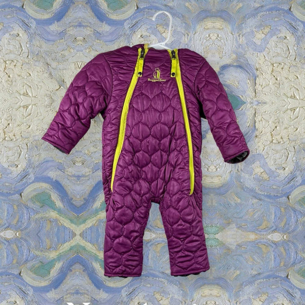 Rugged Bear Quilted Infant Hooded Snowsuit Foldover Cuffs Size 3/6 M